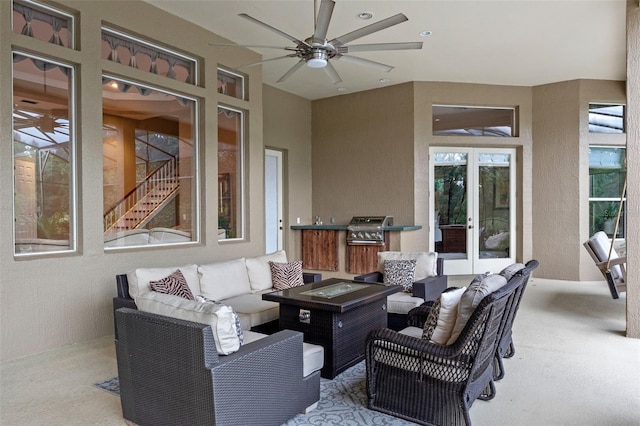 1224 Northern Way, Winter Springs, FL 32708 - view of patio / terrace featuring an outdoor hangout area, ceiling fan, french doors, and grilling area
