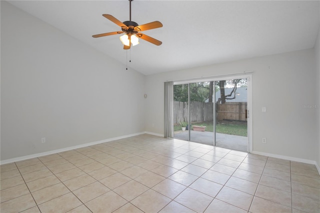 1026 Mccully Ct, Oviedo, FL 32765 - empty room with vaulted ceiling, a ceiling fan, and light tile patterned floors