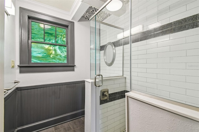 524 S Lakeview Ave, Winter Garden, FL 34787 - bathroom featuring a shower stall and wainscoting