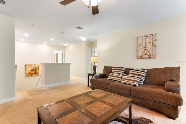7409 Fairgrove Ave, Windermere, FL 34786 - living area featuring light carpet, ceiling fan, and recessed lighting
