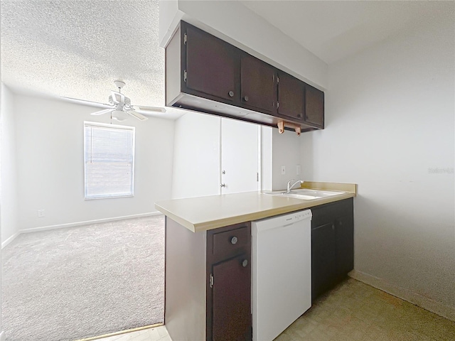 200 St Andrews Blvd Unit 911, Winter Park, FL 32792 - kitchen with white dishwasher, a ceiling fan, light carpet, and light countertops