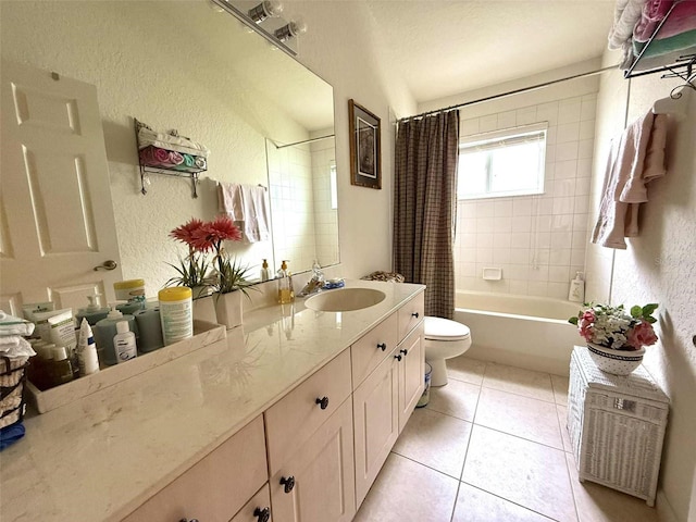 3539 Maple Ridge Loop, Kissimmee, FL 34741 - full bath featuring vanity, shower / tub combo, tile patterned flooring, and a textured wall