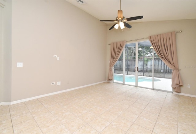2131 Kaylas Ct, Orlando, FL 32817 - unfurnished room with a ceiling fan, light tile patterned flooring, and high vaulted ceiling