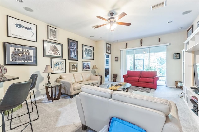 20074 Heritage Point Dr, Tampa, FL 33647 - living room featuring light colored carpet and ceiling fan
