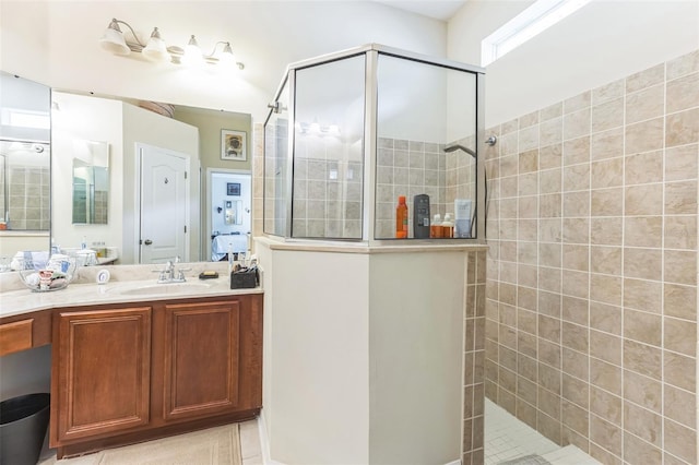 20074 Heritage Point Dr, Tampa, FL 33647 - full bathroom featuring a walk in shower, vanity, and tile patterned floors