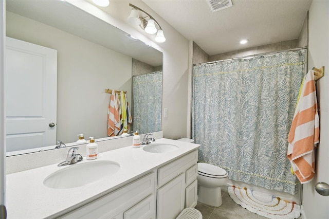 2056 Airedale Way, Lake Alfred, FL 33850 - full bath with tile patterned flooring, double vanity, and a shower with curtain