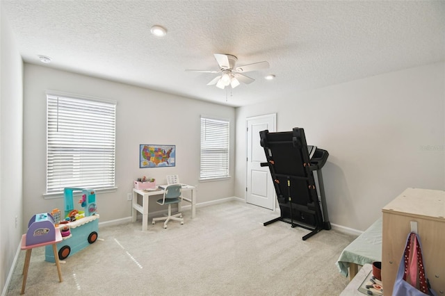 2056 Airedale Way, Lake Alfred, FL 33850 - playroom featuring a ceiling fan, carpet, and a textured ceiling