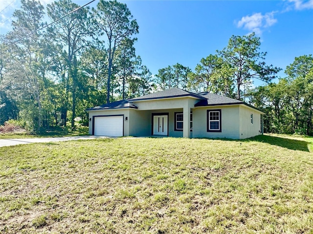 2176 W Galaxy Ln, Citrus Springs, FL 34434 - view of front of house with an attached garage, stucco siding, driveway, and a front yard