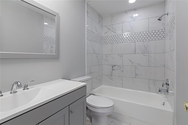 1066 Swanson Dr, Deltona, FL 32738 - full bathroom featuring vanity, shower / bath combination, and marble finish flooring