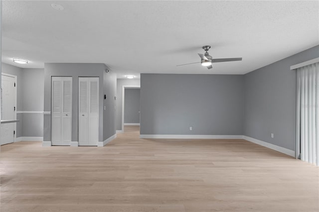 1066 Swanson Dr, Deltona, FL 32738 - unfurnished living room featuring a ceiling fan, light wood-style flooring, and a textured ceiling