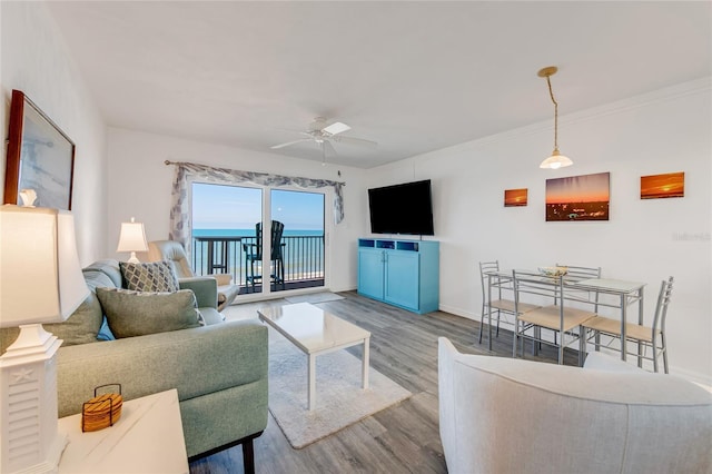 2700 Ocean Shore Blvd Unit 515, Ormond Beach, FL 32176 - living room with wood finished floors and a ceiling fan