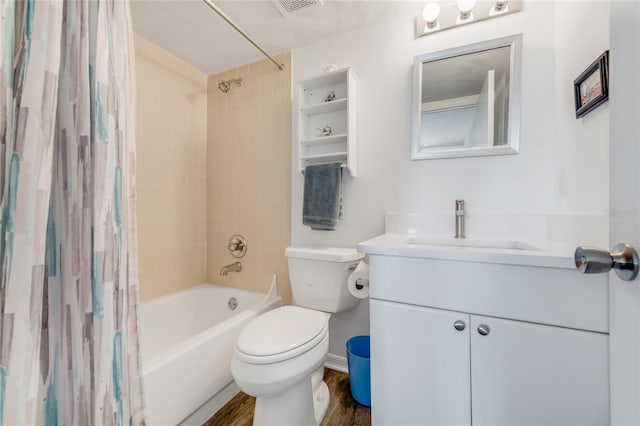 2700 Ocean Shore Blvd Unit 515, Ormond Beach, FL 32176 - bathroom with vanity, shower / bath combo with shower curtain, and wood finished floors