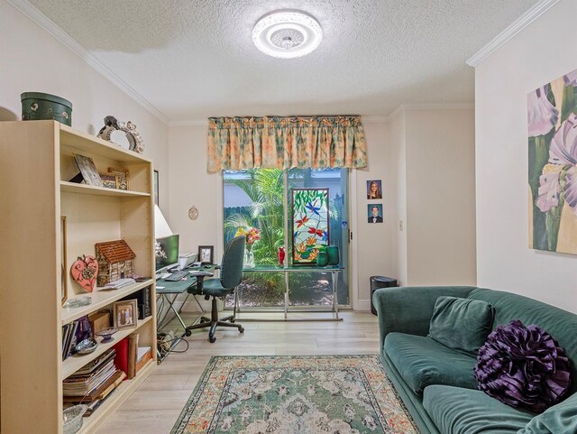 235 S Shadowbay Blvd, Longwood, FL 32779 - home office with a textured ceiling, wood finished floors, and ornamental molding
