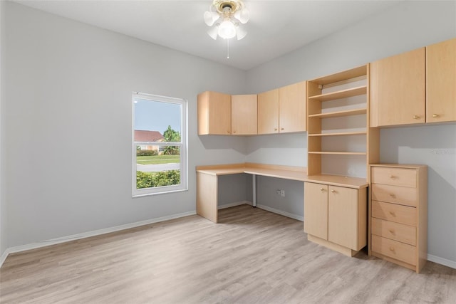 4110 Maplegrove Dr, Orlando, FL 32818 - unfurnished office with built in study area, light wood-style flooring, and ceiling fan