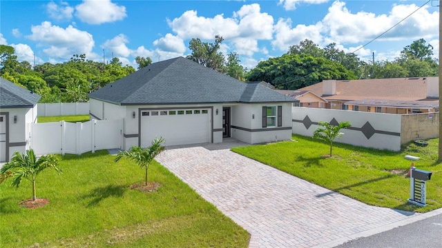 3507 W Jefferson St, Orlando, FL 32805 - view of front facade featuring a garage, a shingled roof, decorative driveway, a gate, and stucco siding