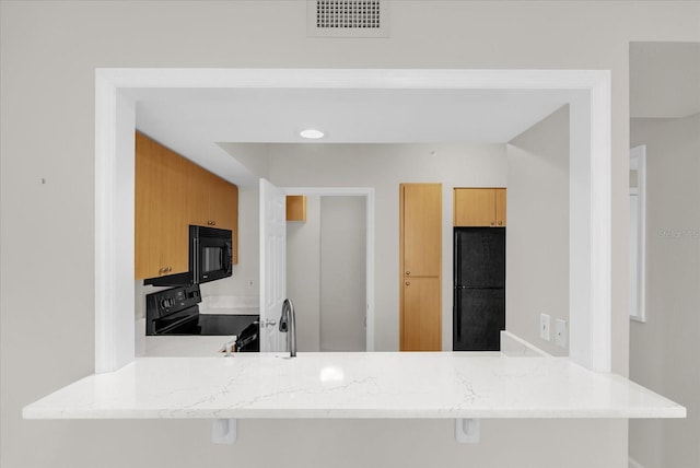 322 E Central Blvd Unit 614, Orlando, FL 32801 - kitchen with black appliances, a peninsula, and light stone counters