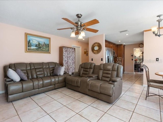 961 SW 98th Ave, Pembroke Pines, FL 33025 - living room featuring light tile patterned floors, ceiling fan, and recessed lighting