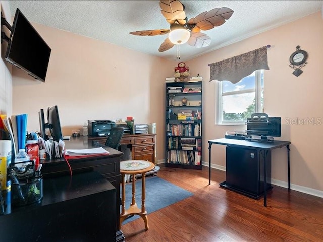 961 SW 98th Ave, Pembroke Pines, FL 33025 - office area featuring a ceiling fan, wood finished floors, and a textured ceiling
