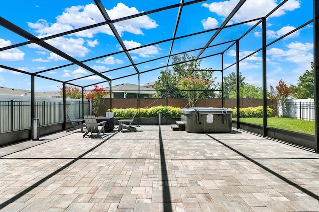 211 Tavestock Loop, Winter Springs, FL 32708 - fenced backyard with a patio area, a hot tub, and glass enclosure