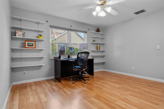 2921 Lake Tohopekaliga Blvd, Kissimmee, FL 34746 - office area featuring wood finished floors and a ceiling fan