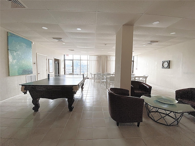 2400 Presidential Way Unit 1104, West Palm Beach, FL 33401 - recreation room featuring a paneled ceiling, tile patterned flooring, billiards, and recessed lighting