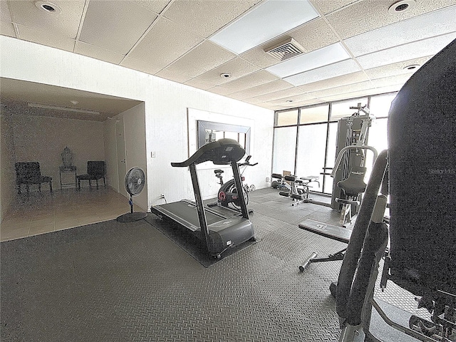 2400 Presidential Way Unit 1104, West Palm Beach, FL 33401 - exercise room with floor to ceiling windows and a drop ceiling