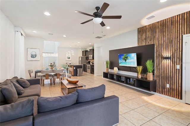 2108 Morocco Way, Kissimmee, FL 34747 - living area featuring light tile patterned flooring, a ceiling fan, and recessed lighting