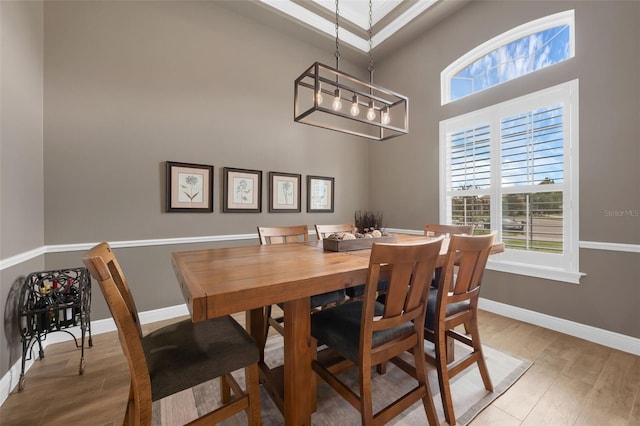 1462 Palm Bay Ct, Lake Mary, FL 32746 - dining room featuring light wood-style flooring, healthy amount of natural light, a high ceiling, and a chandelier