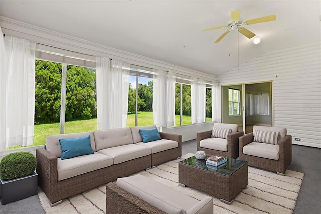 956 Chula Ct, Lady Lake, FL 32159 - sunroom / solarium with an outdoor living space, ceiling fan, healthy amount of natural light, and vaulted ceiling