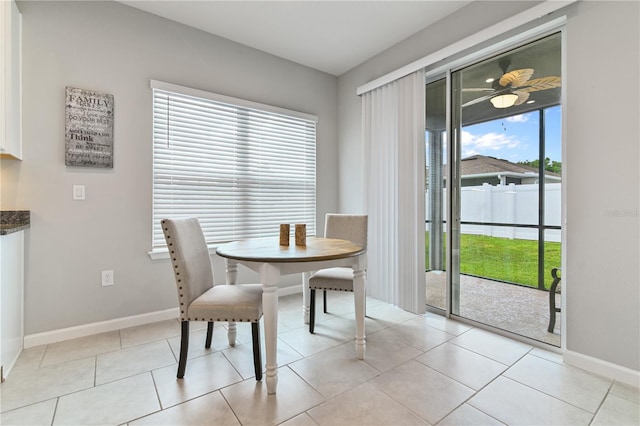 410 Winter Bliss Ln, Mount Dora, FL 32757 - dining room with a ceiling fan and light tile patterned floors