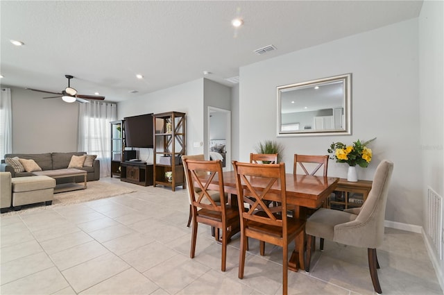 410 Winter Bliss Ln, Mount Dora, FL 32757 - dining space featuring recessed lighting, light tile patterned flooring, and a ceiling fan