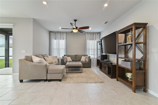 410 Winter Bliss Ln, Mount Dora, FL 32757 - living area with ceiling fan, recessed lighting, and light tile patterned floors