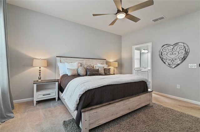 410 Winter Bliss Ln, Mount Dora, FL 32757 - bedroom with carpet, ensuite bathroom, and a ceiling fan