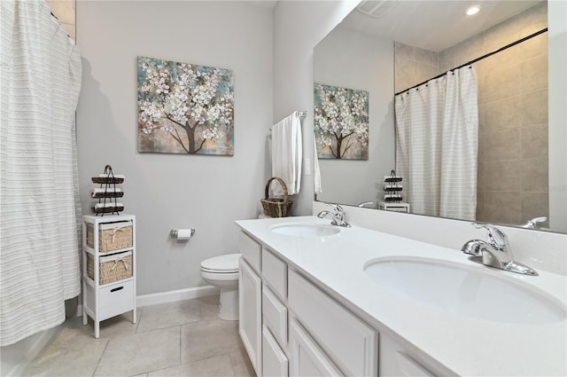 410 Winter Bliss Ln, Mount Dora, FL 32757 - full bath featuring double vanity, a shower with curtain, and tile patterned floors