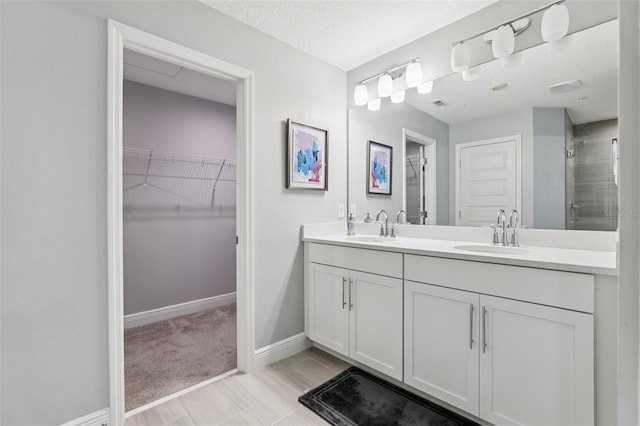 10009 Randal Walk St, Orlando, FL 32832 - bathroom featuring double vanity, tiled shower, and a spacious closet