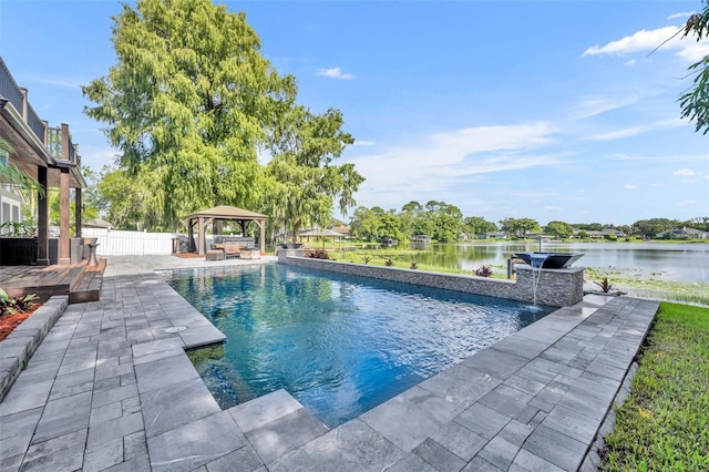 7801 Georgeann St, Winter Park, FL 32792 - swimming pool with a gazebo, a water view, and a patio