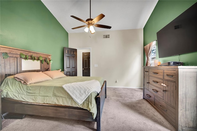 2235 Meadowmouse St, Orlando, FL 32837 - bedroom featuring carpet, high vaulted ceiling, and ceiling fan