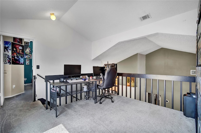 2235 Meadowmouse St, Orlando, FL 32837 - office featuring vaulted ceiling, carpet, and a textured ceiling