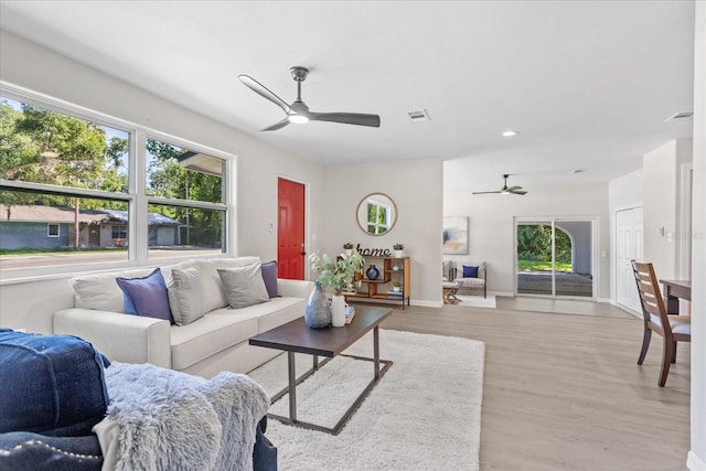 370 Hand Ave, Ormond Beach, FL 32174 - living room featuring ceiling fan, light wood-style flooring, and recessed lighting