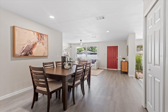 370 Hand Ave, Ormond Beach, FL 32174 - dining area with light wood-style flooring, recessed lighting, and ceiling fan