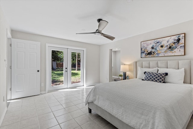 370 Hand Ave, Ormond Beach, FL 32174 - bedroom with french doors, access to exterior, light tile patterned floors, and ceiling fan