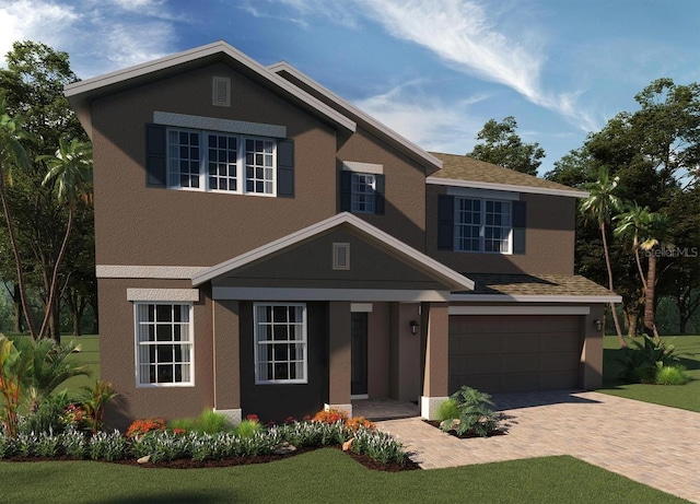 7962 Syracuse Dr, Clermont, FL 34714 - traditional home featuring decorative driveway, an attached garage, and stucco siding