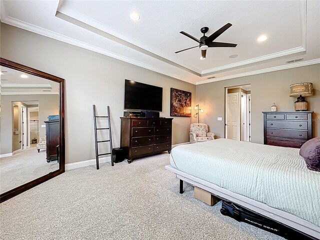 31980 Geoff Way, Sorrento, FL 32776 - bedroom featuring a raised ceiling, ornamental molding, carpet flooring, recessed lighting, and ceiling fan