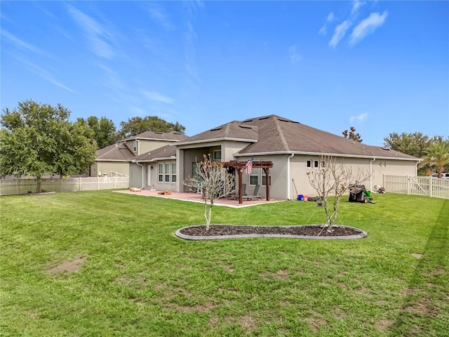 31980 Geoff Way, Sorrento, FL 32776 - back of property featuring a pergola, stucco siding, a patio area, and a fenced backyard