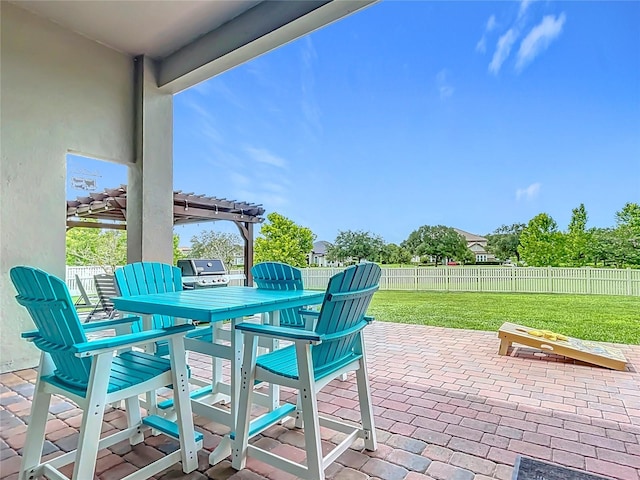 31980 Geoff Way, Sorrento, FL 32776 - fenced backyard featuring a patio, a pergola, and outdoor dining area
