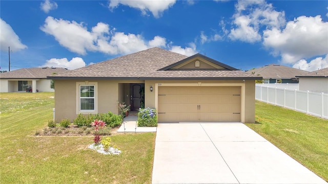 205 Cimarron Dr, Kissimmee, FL 34759 - ranch-style home with a shingled roof, stucco siding, an attached garage, and driveway