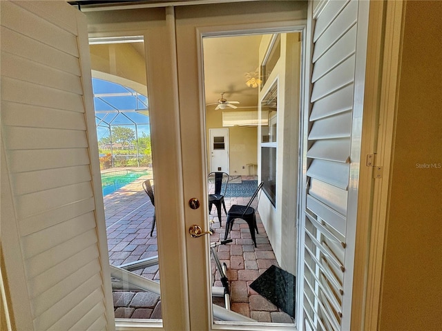 800 Sterling Chase Dr, Port Orange, FL 32128 - entryway with brick flooring and ceiling fan