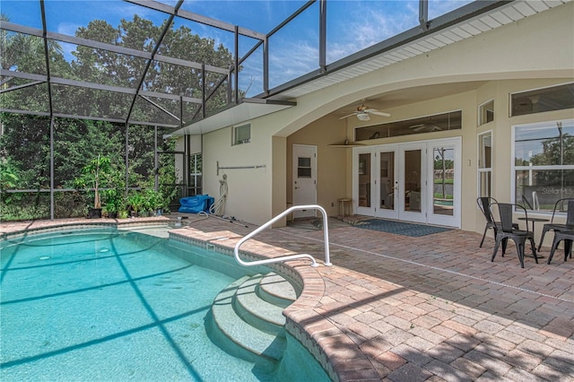 800 Sterling Chase Dr, Port Orange, FL 32128 - swimming pool featuring french doors, a patio area, ceiling fan, and a lanai