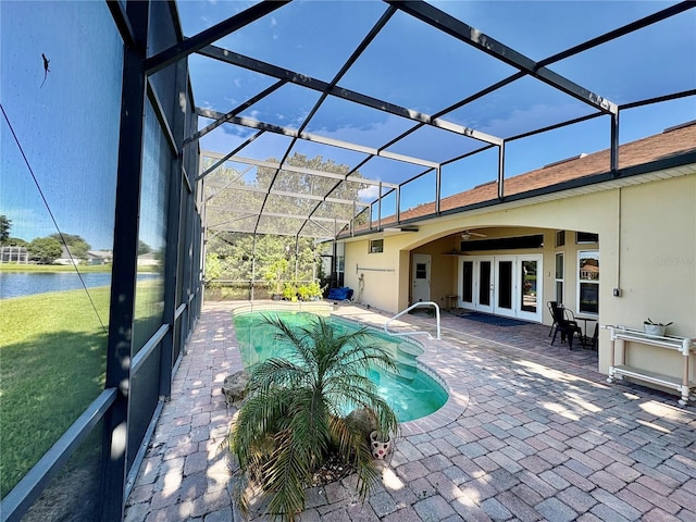 800 Sterling Chase Dr, Port Orange, FL 32128 - swimming pool featuring french doors, a patio area, ceiling fan, and a yard