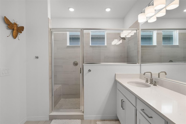 15133 Summer Harvest St, Winter Garden, FL 34787 - bathroom with vanity, a stall shower, and recessed lighting